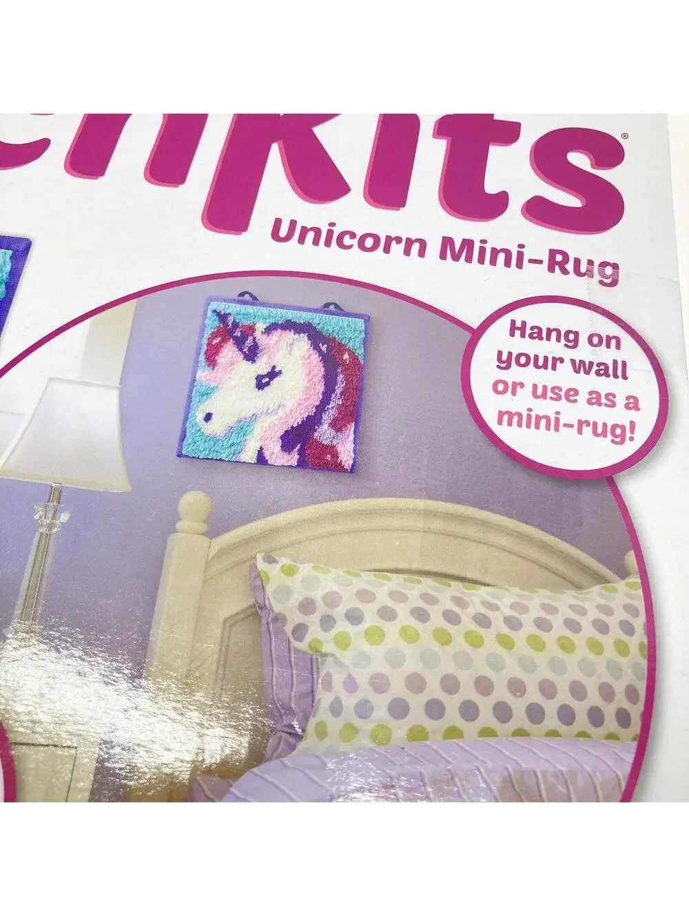 LatchKits Unicorn Mini-Rug Latch Hook Craft Kit 12x11 Color-Coded Canvas